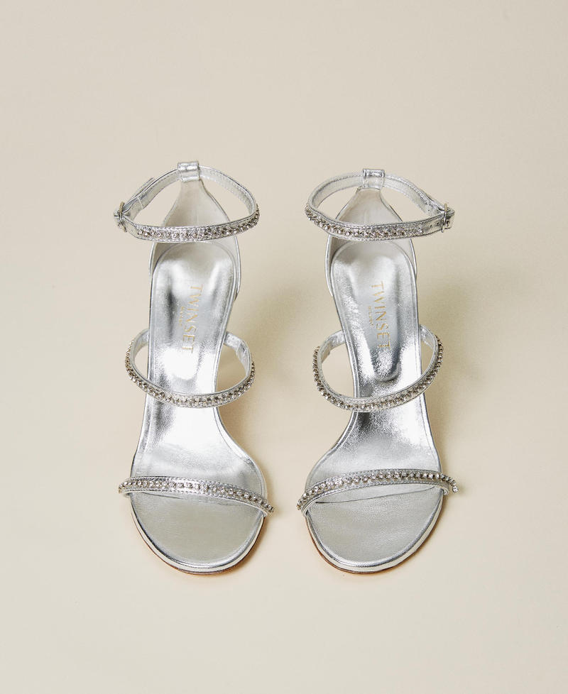Sandali in pelle con strass Donna Argento TWINSET Milano