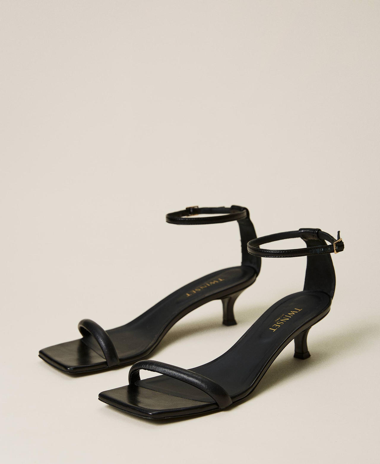 Leather sandals with kitten heels Woman Black TWINSET Milano