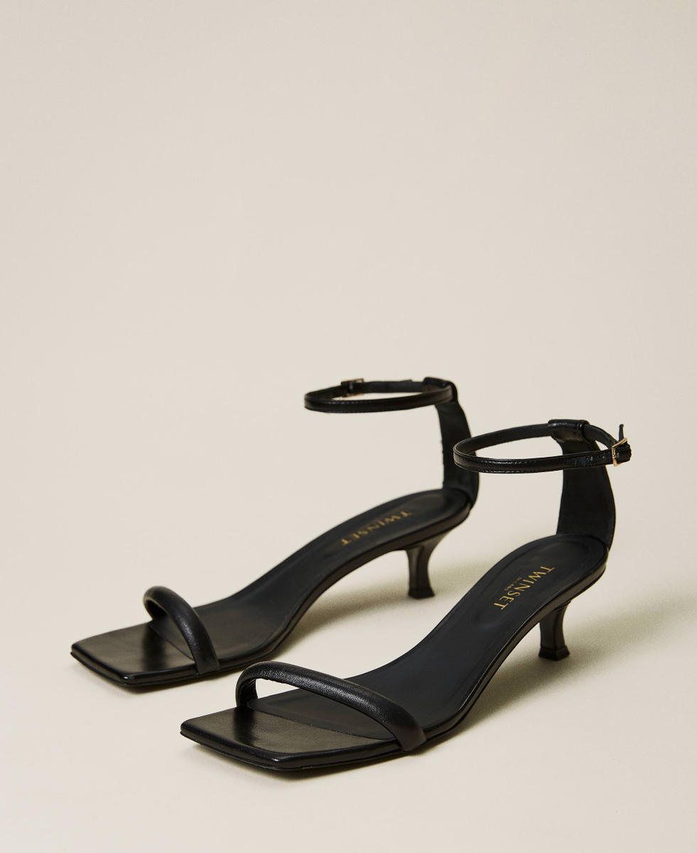 Leather sandals with kitten heels Woman Black TWINSET Milano