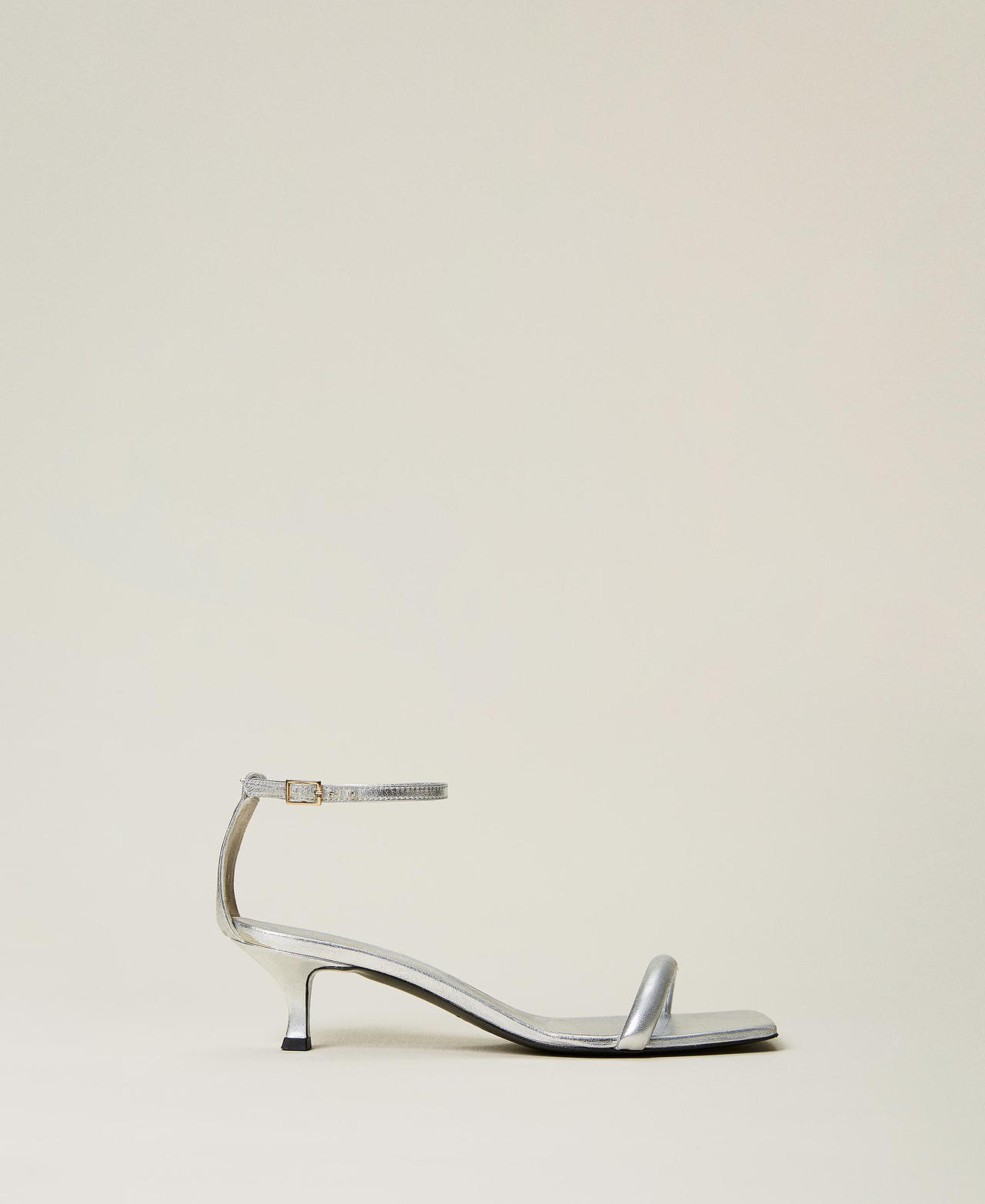 Leather sandals with kitten heels Woman Silver TWINSET Milano