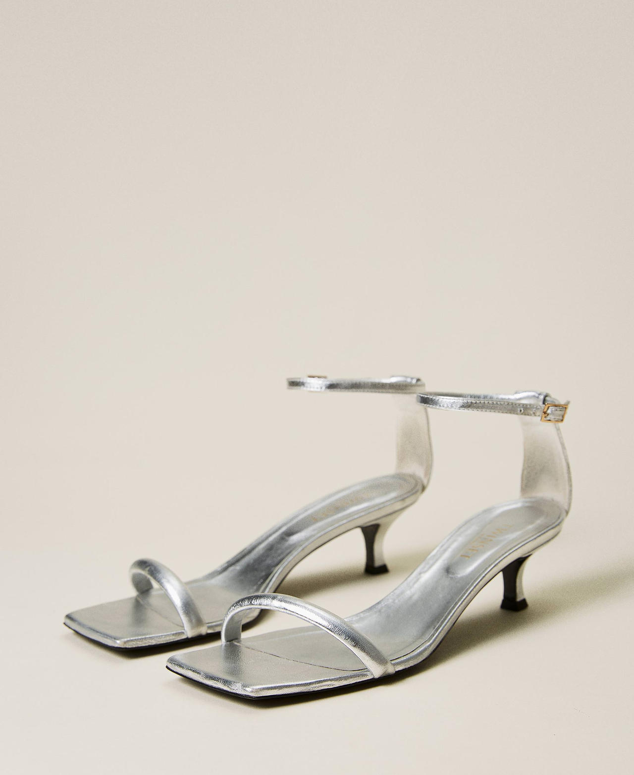 Leather sandals with kitten heels Woman Silver TWINSET Milano