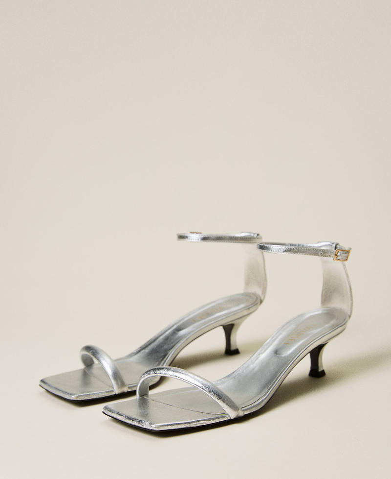 Leather sandals with kitten heels Silver Woman 222TCP204-02