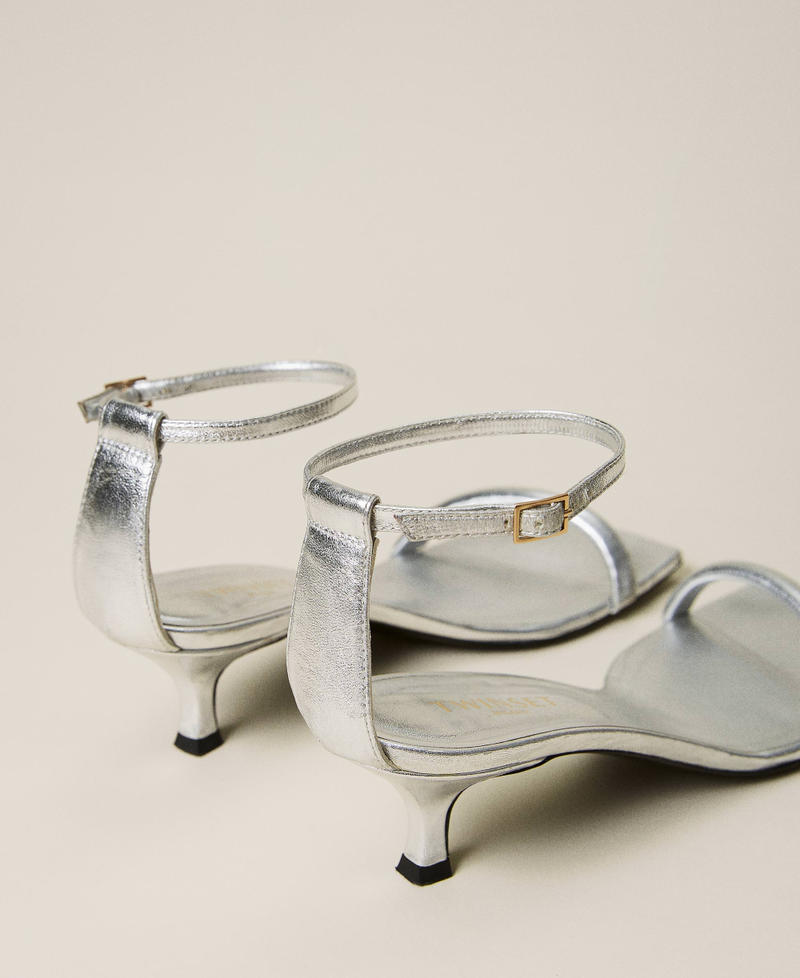 Leather sandals with kitten heels Woman Silver TWINSET Milano
