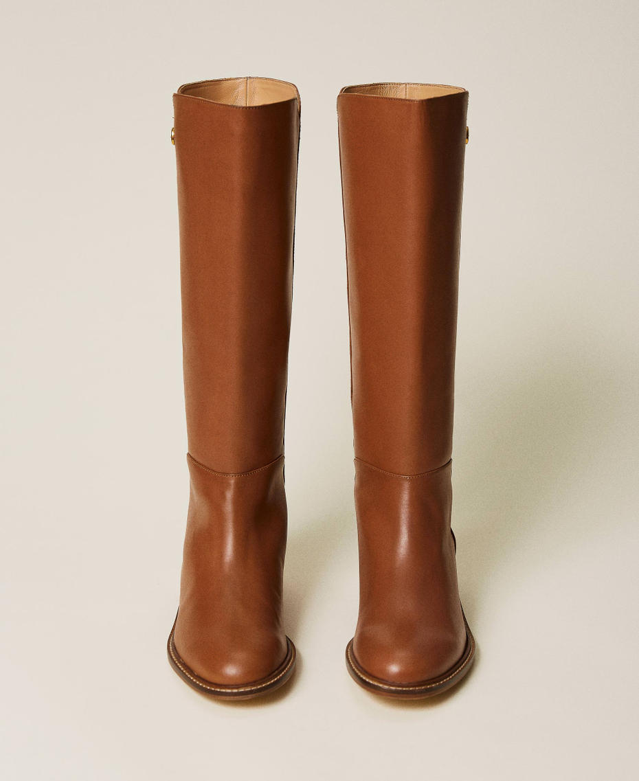 Leather boots with logo Brown Sugar Woman 222TCP220-05