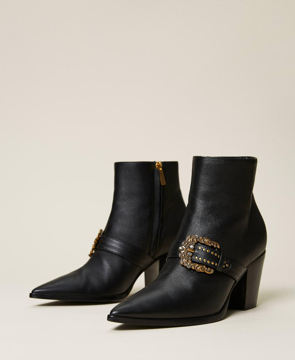 Stivaletti texani in pelle con fibbia Donna Nero TWINSET Milano