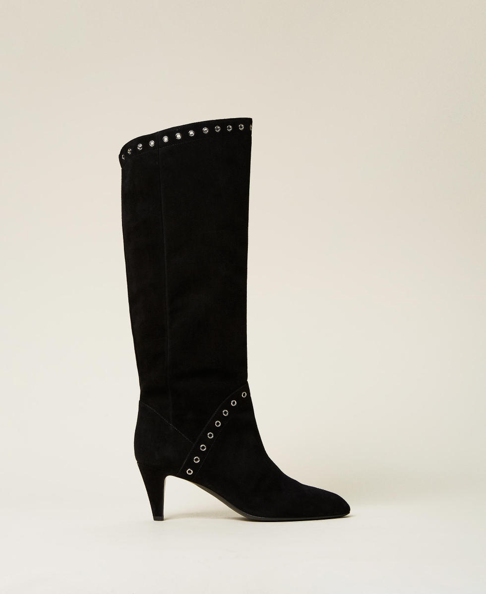 Bottes cuir velours avec illets Femme Noir TWINSET Milano
