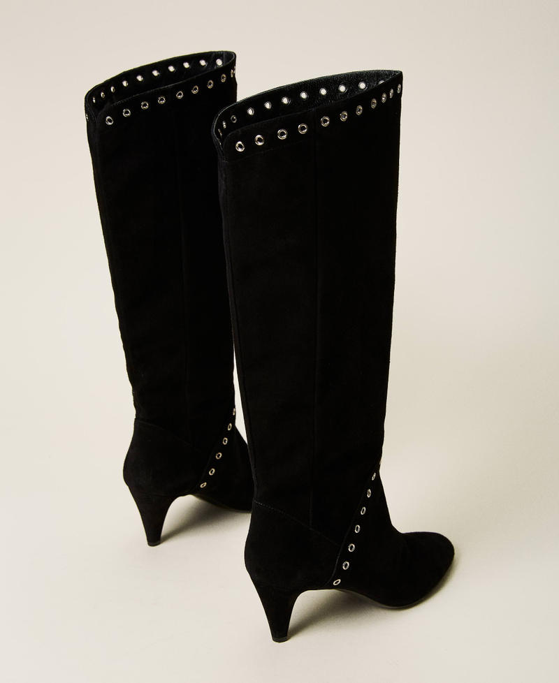 Suede boots with eyelets Black Woman 222TCT052-03