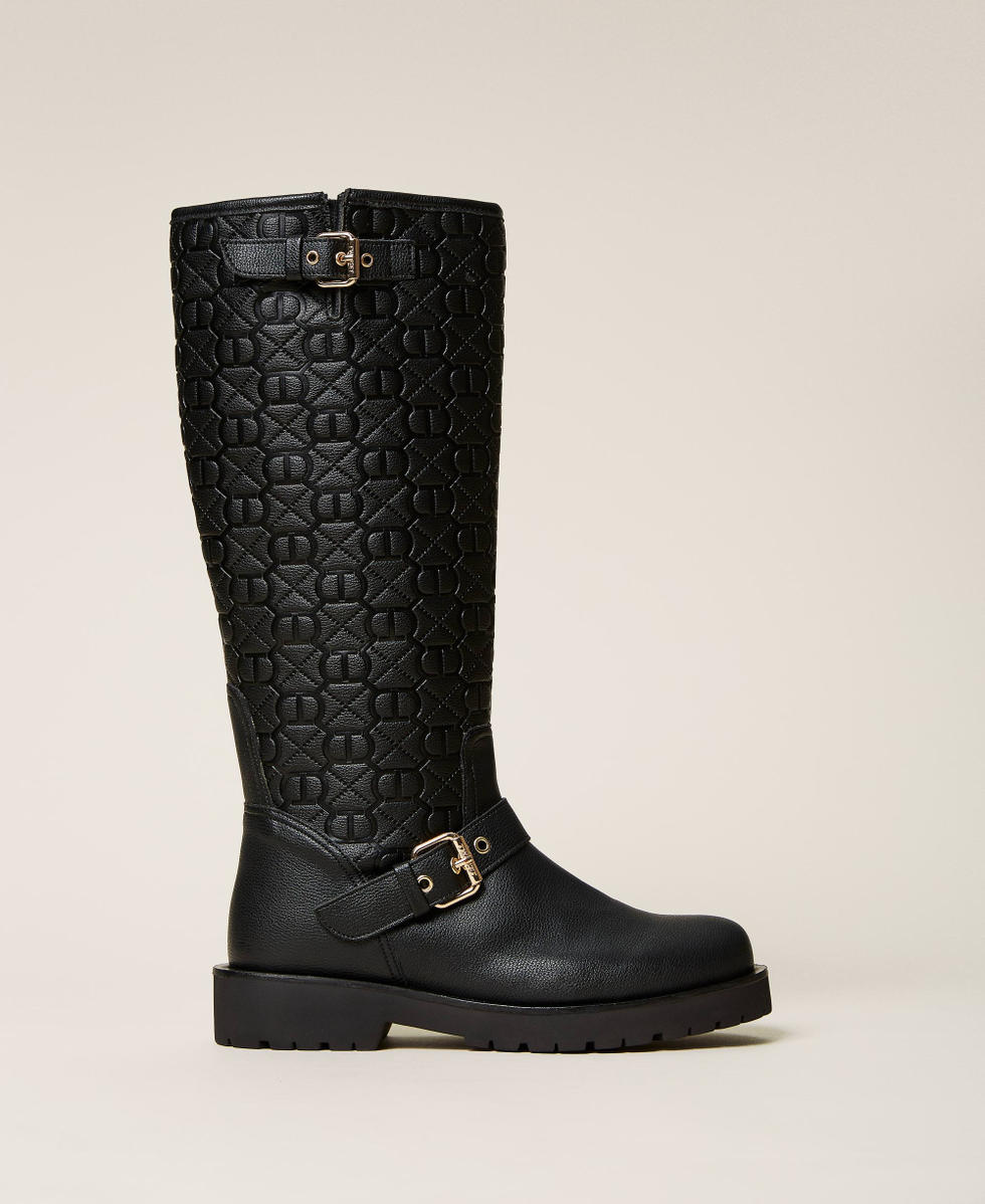 Biker boots with Oval T logo all over Woman Black TWINSET Milano