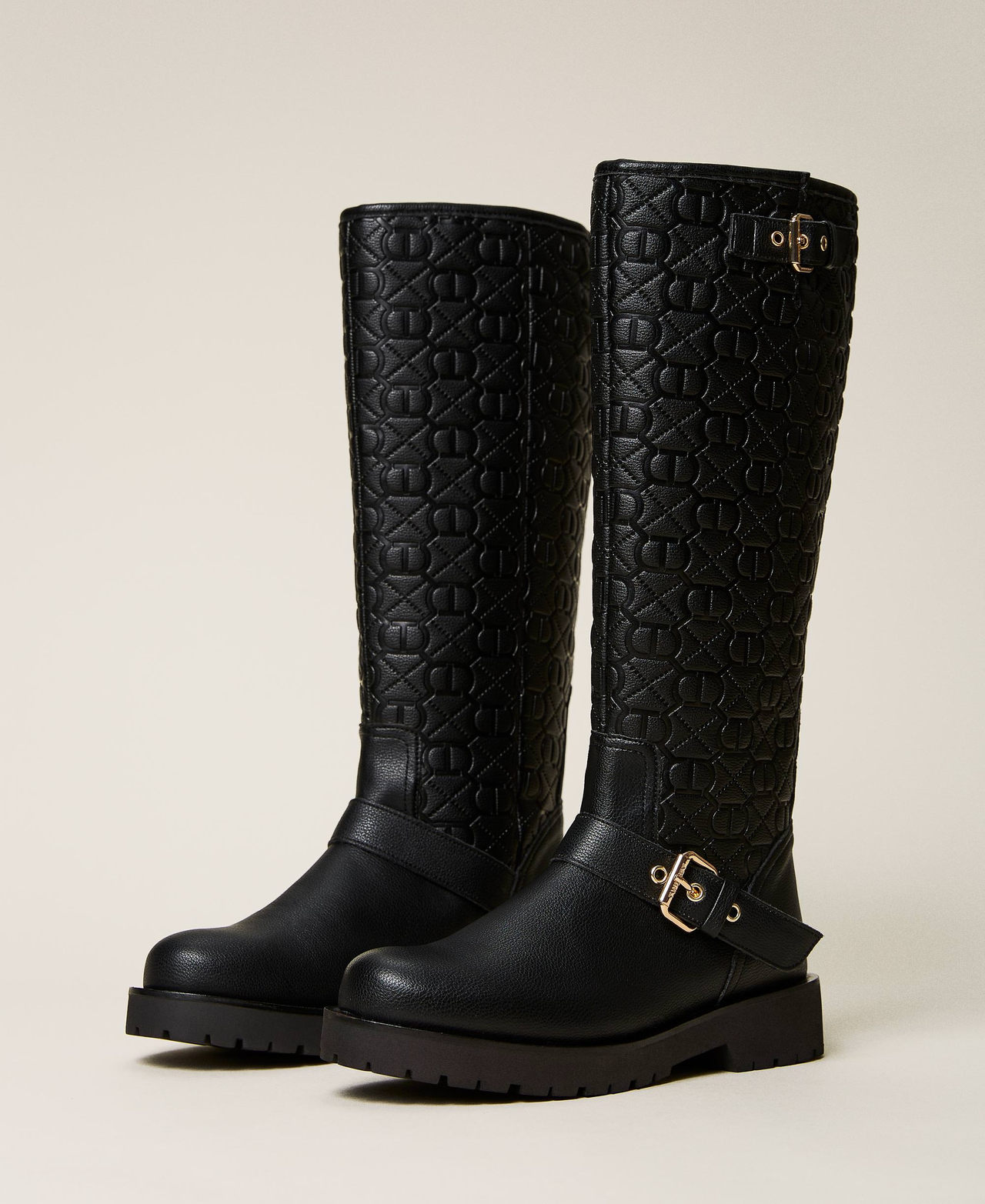 Biker boots with Oval T logo all over