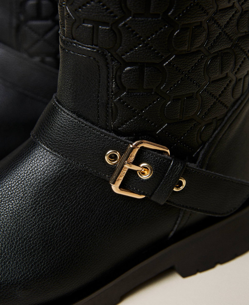 Biker boots with Oval T logo all over