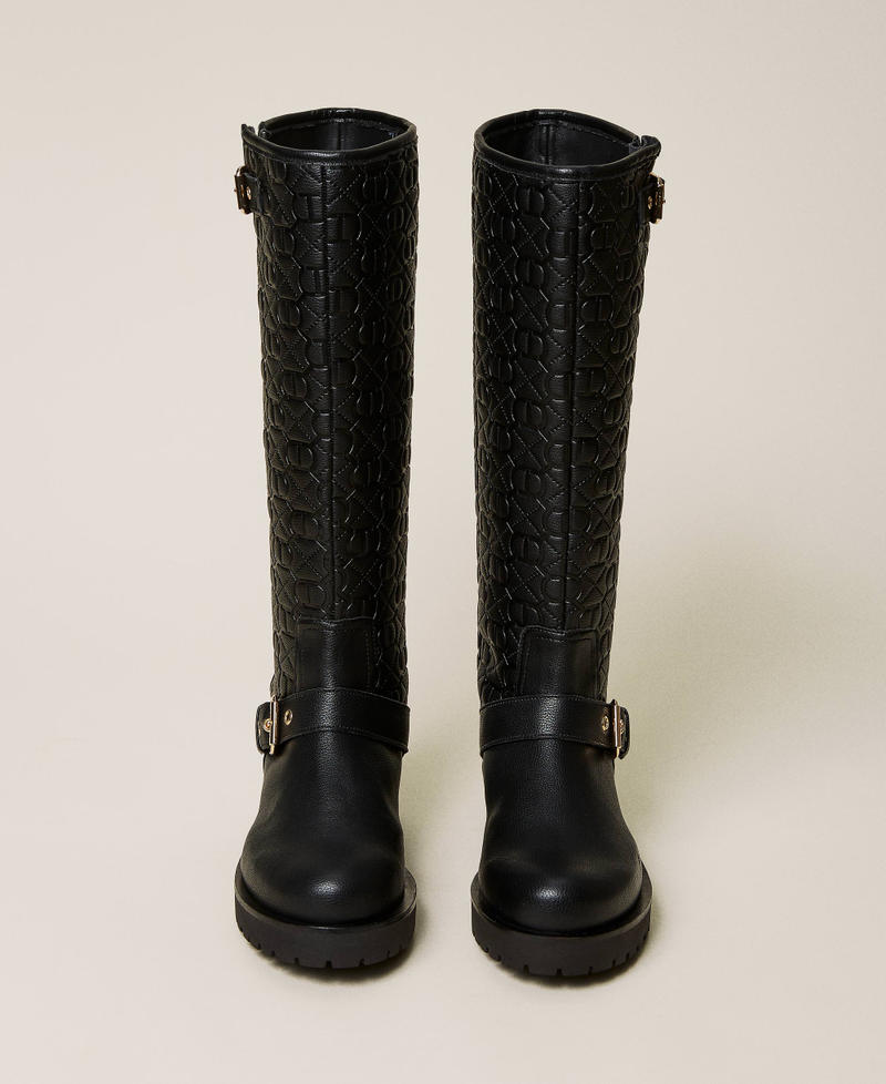 Biker boots with Oval T logo all over Black Woman 222TCT062-05