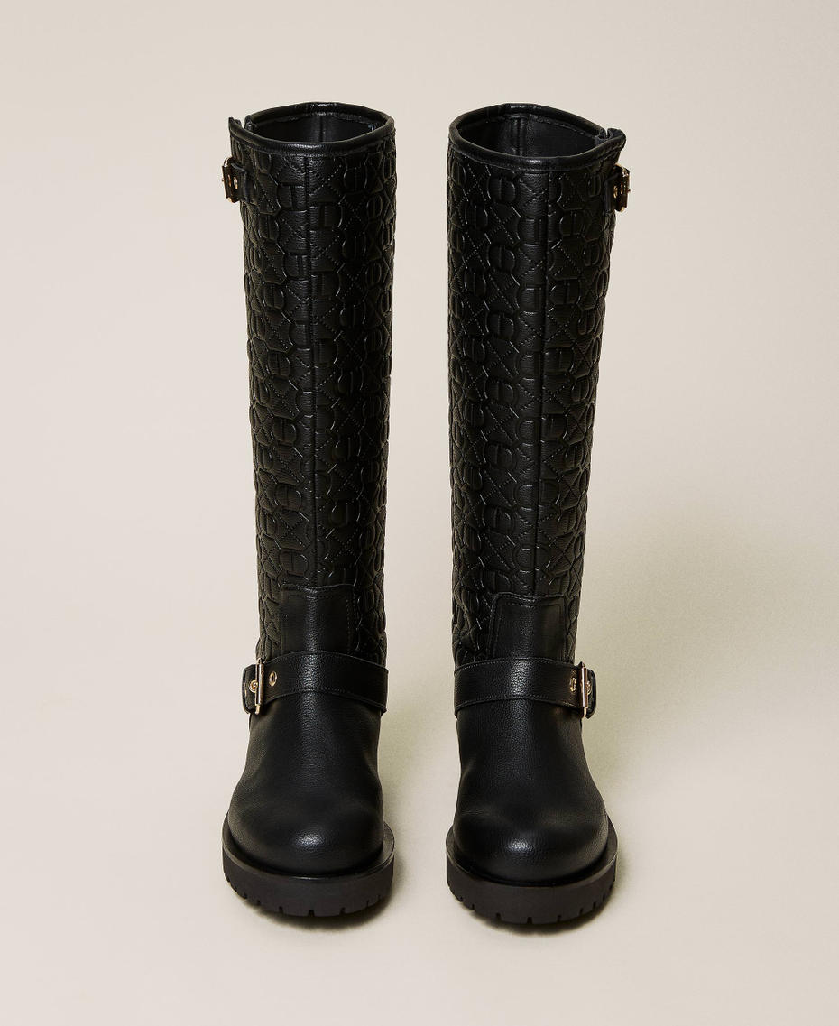 Biker boots with Oval T logo all over
