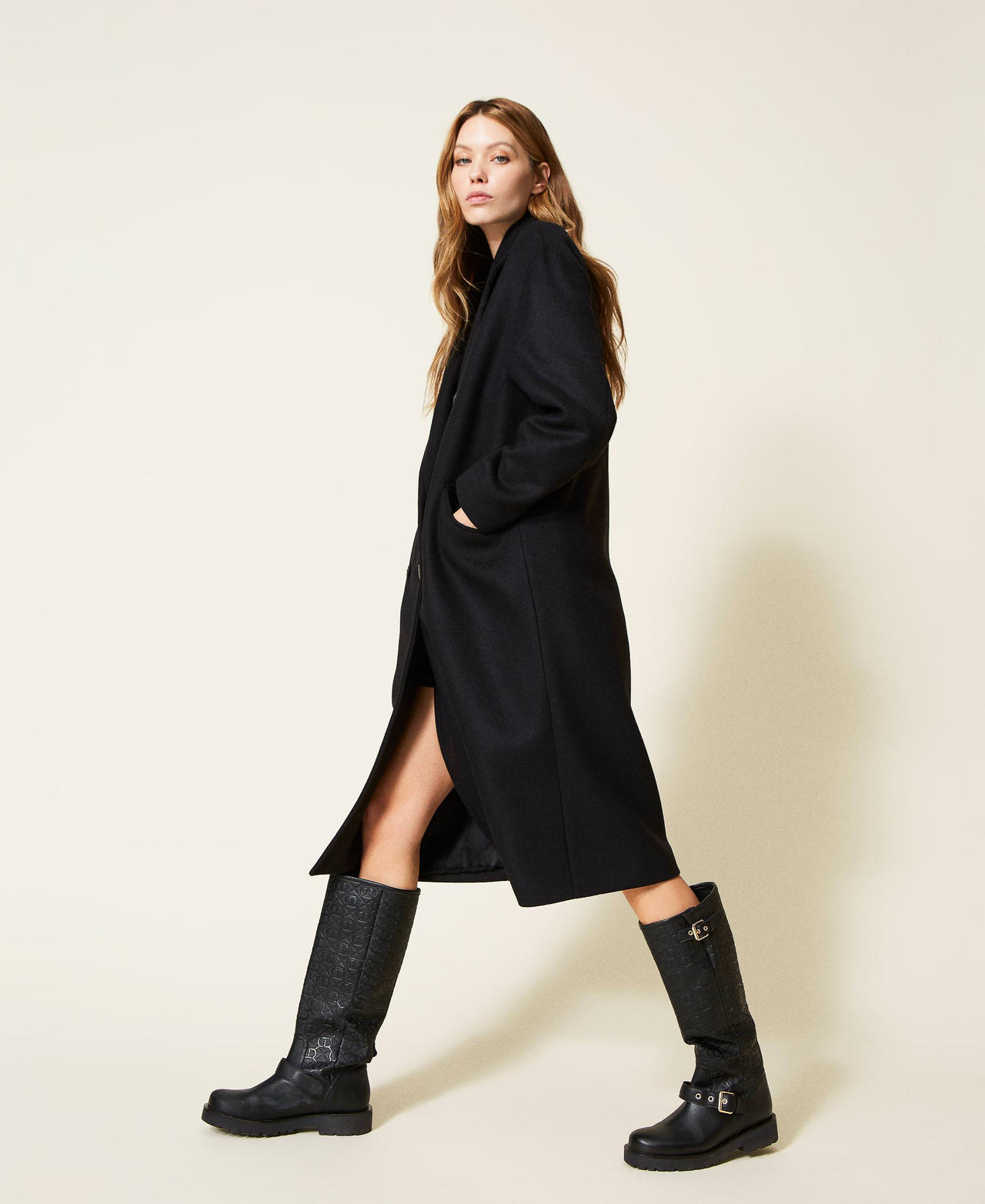 Biker boots with Oval T logo all over
