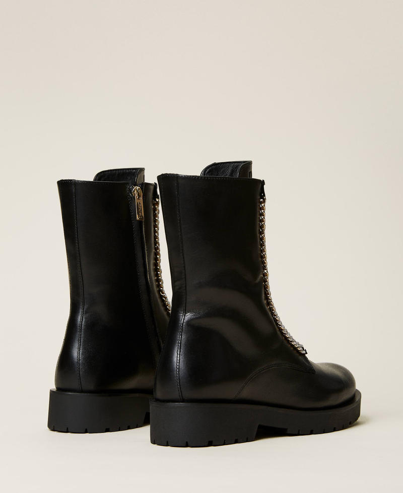 Anfibi in pelle con catena in strass Donna Nero TWINSET Milano