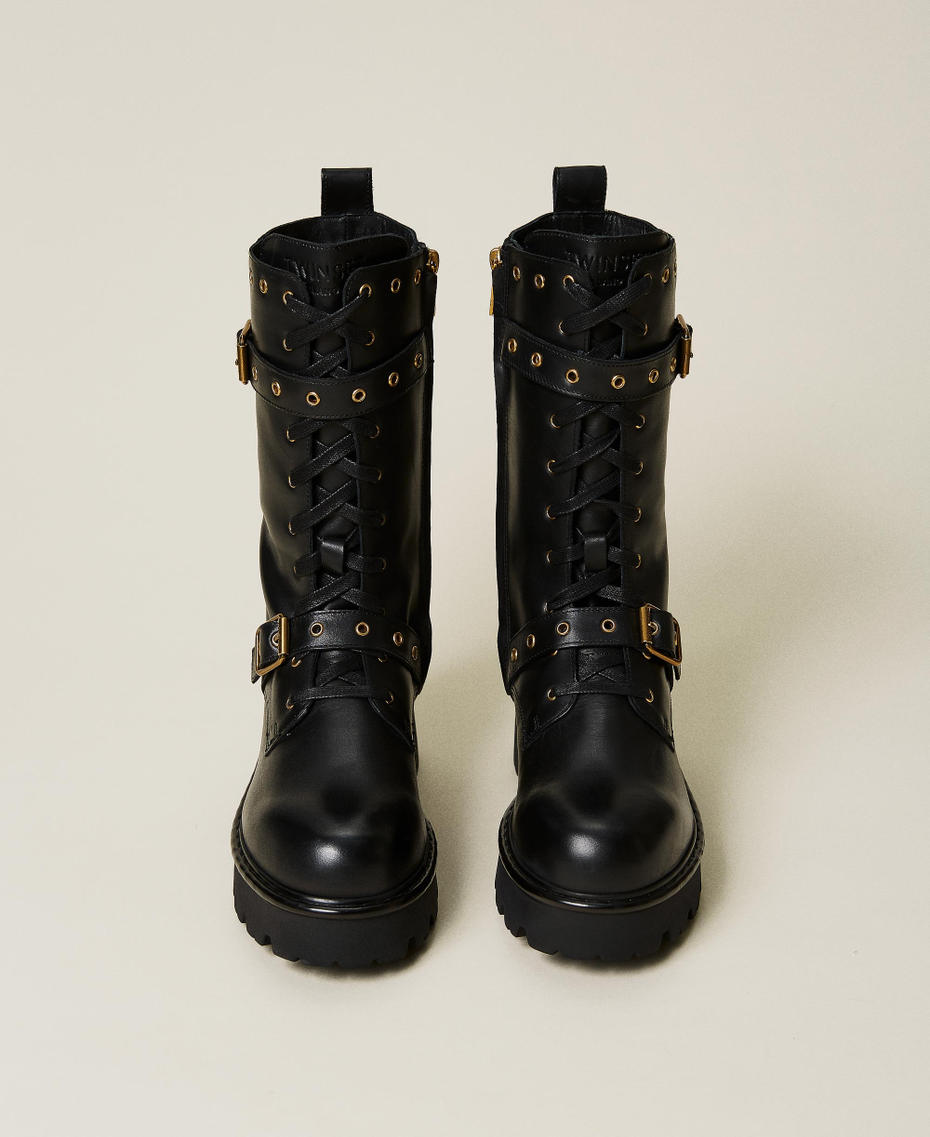 Кожаные ботинки-амфибии с декоративными люверсами Черный женщина 222TCT090-05