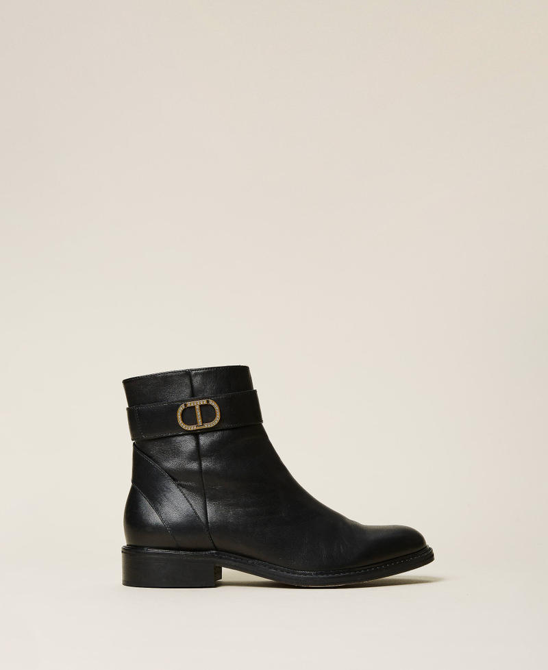 Leather ankle boots with Oval T logo Black Woman 222TCT110-01