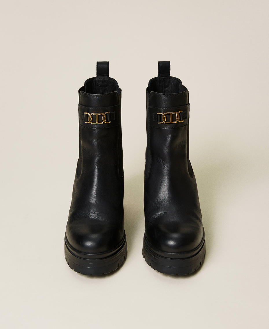 Кожаные ботинки челси с логотипом Oval T Черный женщина 222TCT132-05