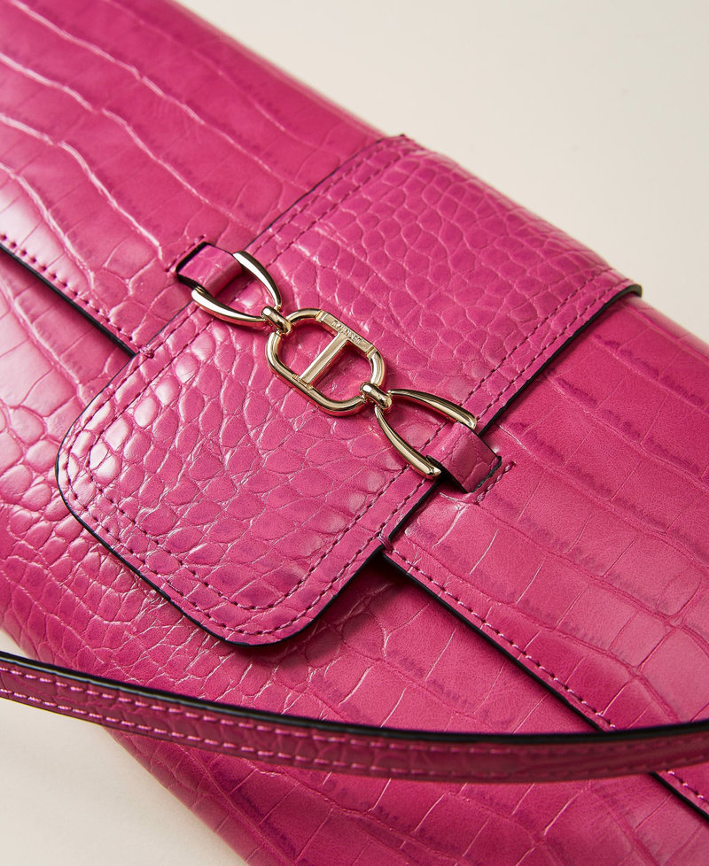 Shoulder bag with Oval T clasp Pink Crocodile Print Woman 222TD8053-03
