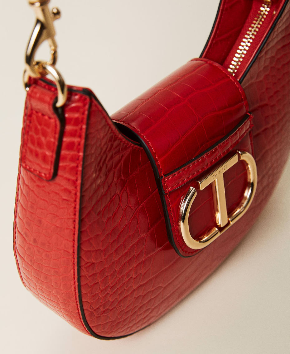 Bolso bandolera con estampado de cocodrilo y logotipo