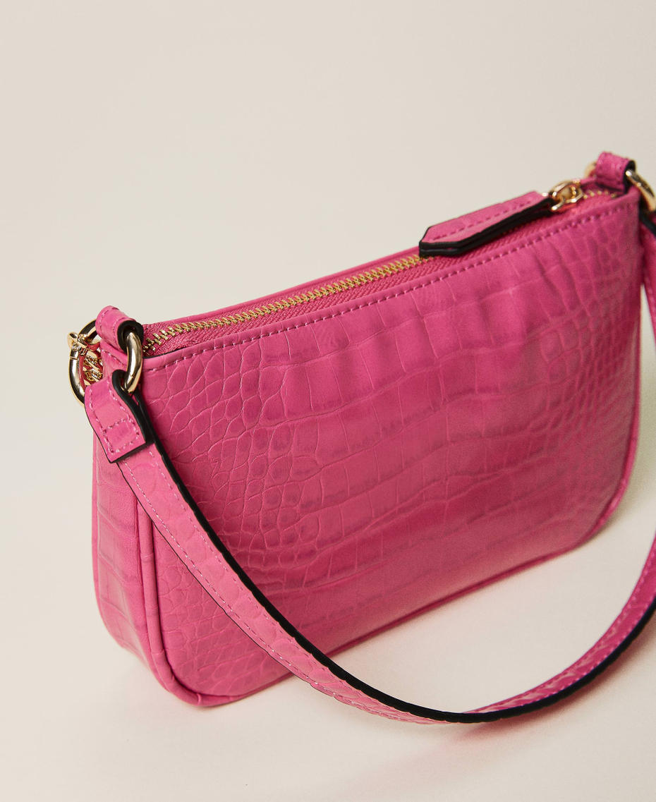 'Petite' shoulder bag with crocodile print Pink Crocodile Print Woman 222TD8055-04