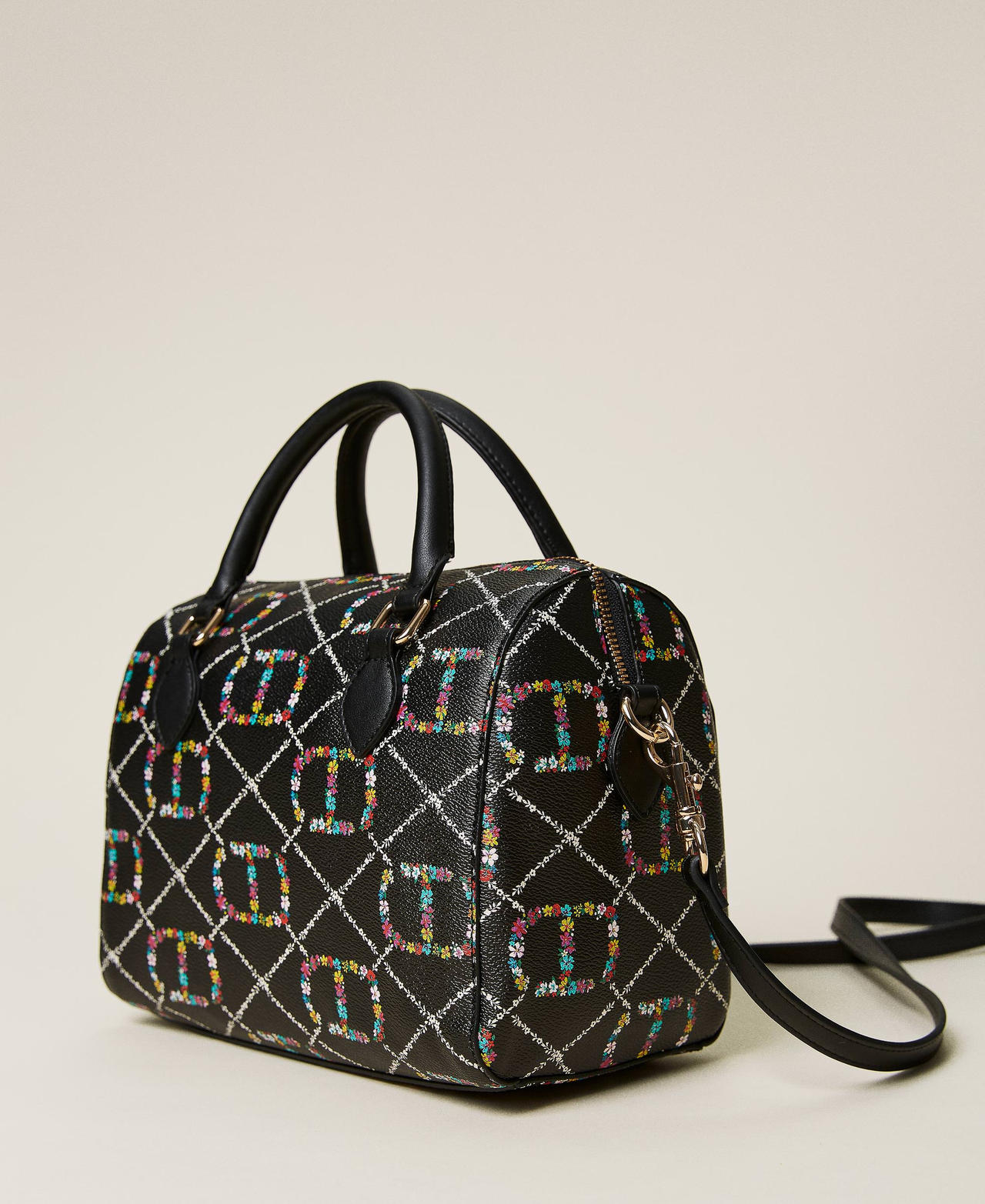 Bowler bag with floral logo all over Flower / Black Oval T Design Woman 222TD8111-02