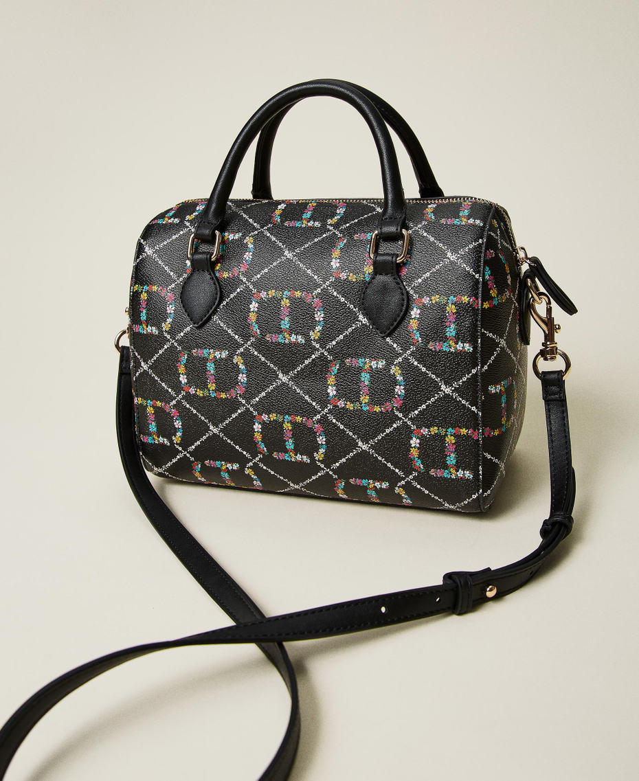 Bowler bag with floral logo all over Flower / Black Oval T Design Woman 222TD8111-04