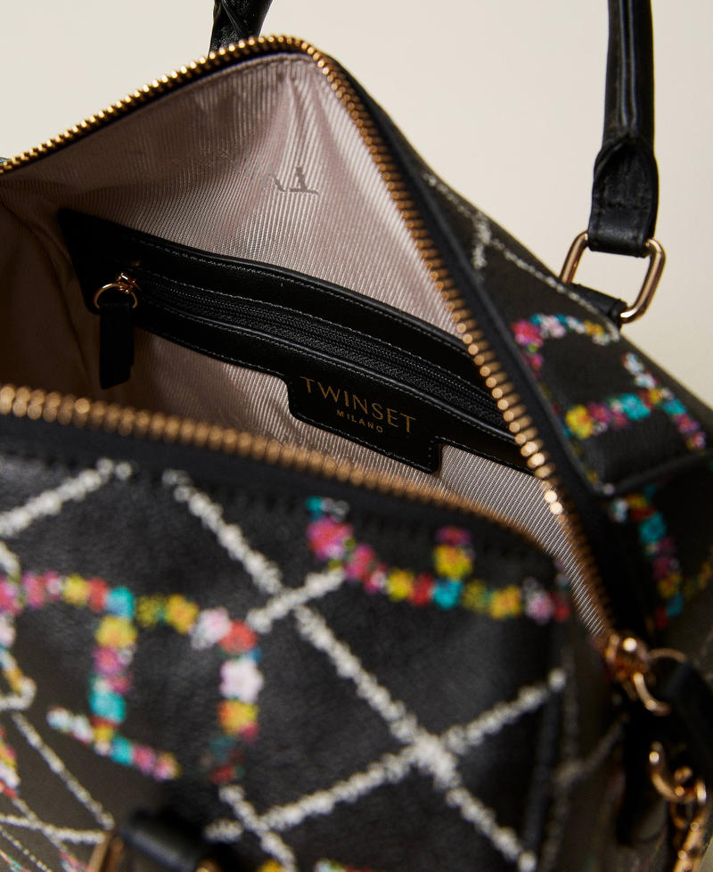 Bowler bag with floral logo all over Flower / Black Oval T Design Woman 222TD8111-05