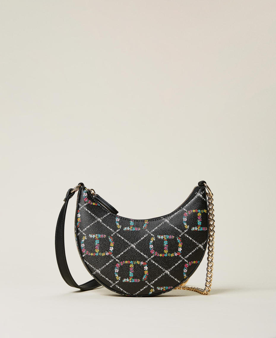 Borsa hobo 'Moon' con tracolla e logo Disegno Oval T Flower / Nero Donna 222TD8112_10158_01