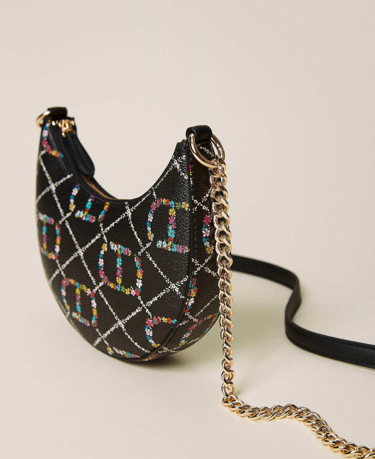Borsa hobo 'Moon' con tracolla e logo Disegno Oval T Flower / Nero Donna 222TD8112_10158_02