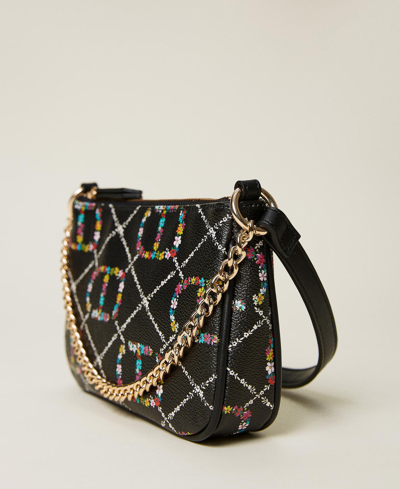 Borsa 'Petite' con tracolla e logo a fiori Disegno Oval T Flower / Nero Donna 222TD8113_10158_02