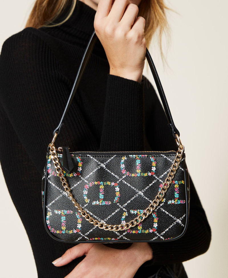 'Petite' shoulder bag with floral logo Flower / Black Oval T Design Woman 222TD8113-0S