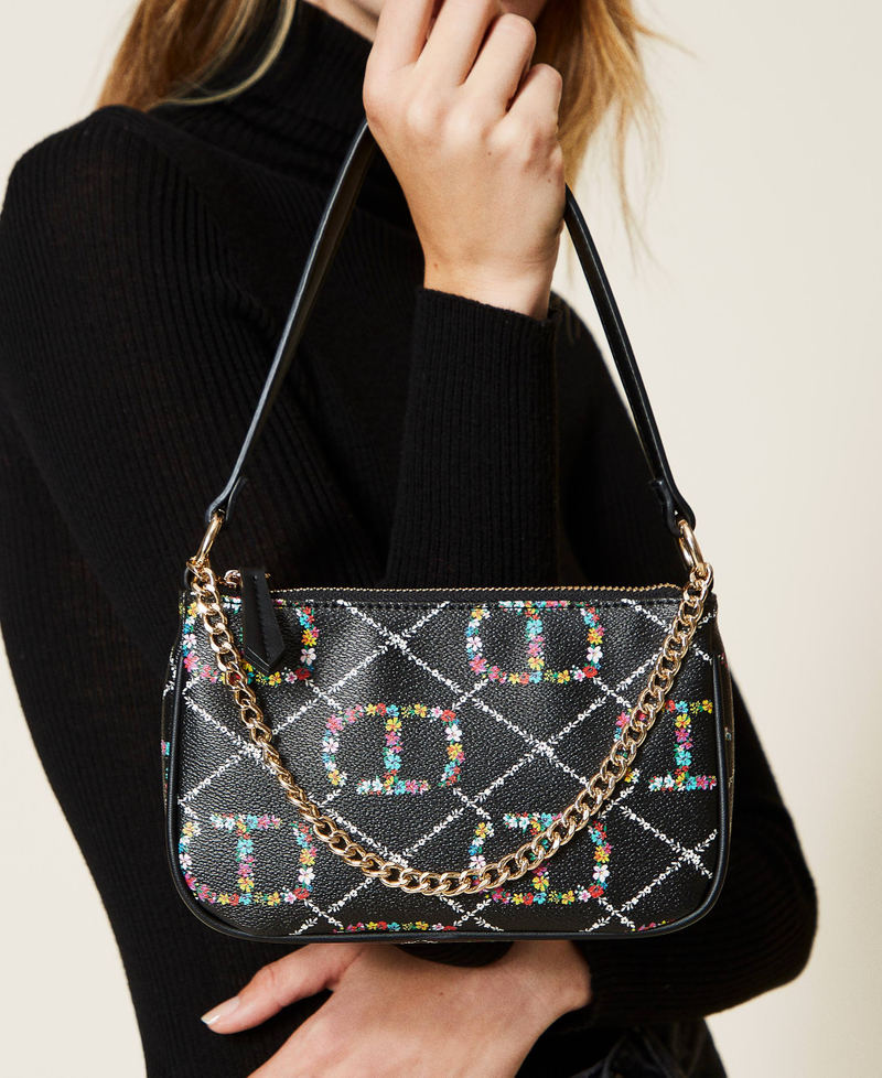 Borsa 'Petite' con tracolla e logo a fiori Disegno Oval T Flower / Nero Donna 222TD8113_10158_0S