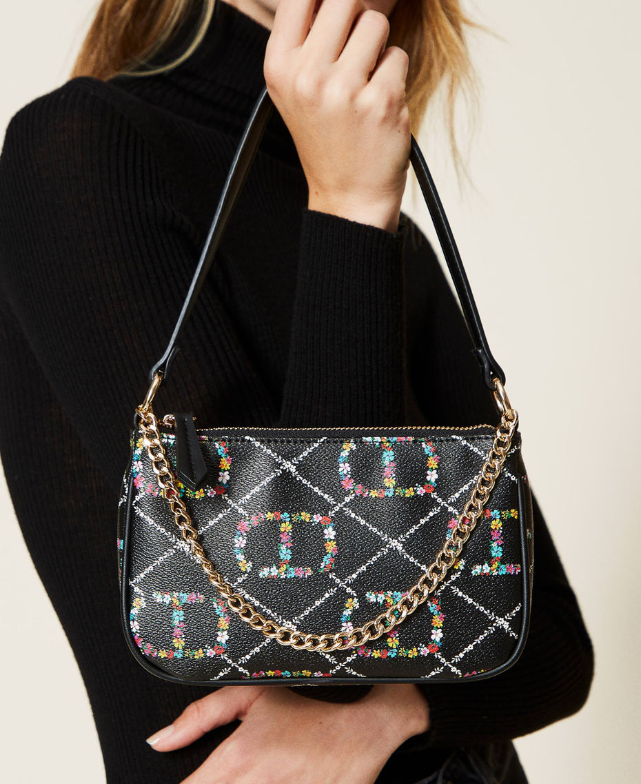 Borsa 'Petite' con tracolla e logo a fiori Disegno Oval T Flower / Nero Donna 222TD8113_10158_S0
