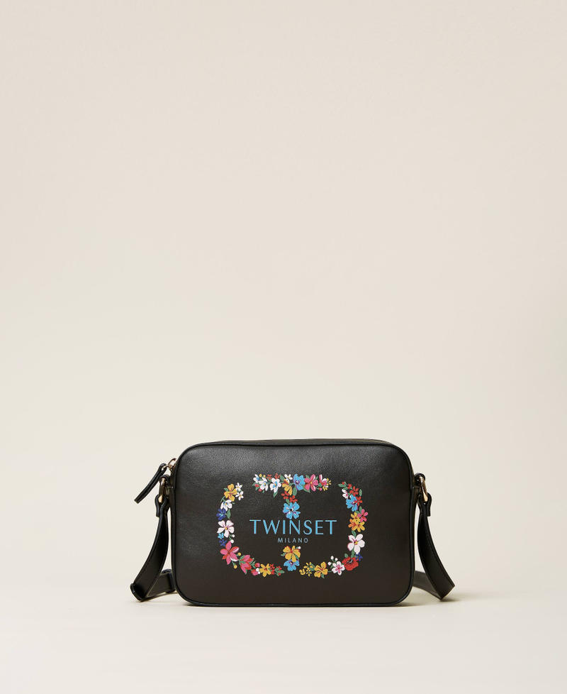 Shoulder bag with floral maxi logo