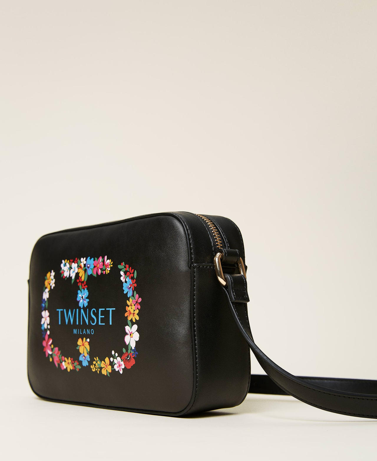 Shoulder bag with floral maxi logo Black / Oval T Flower Woman 222TD8121-02