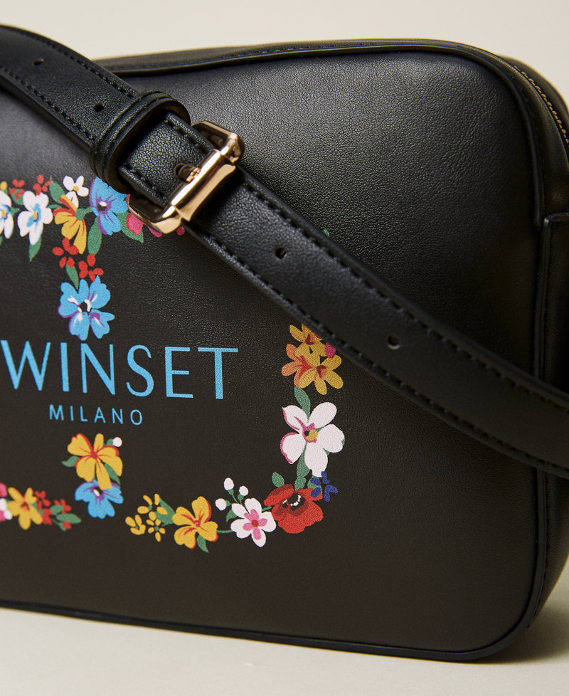 Shoulder bag with floral maxi logo Black / Oval T Flower Woman 222TD8121-03