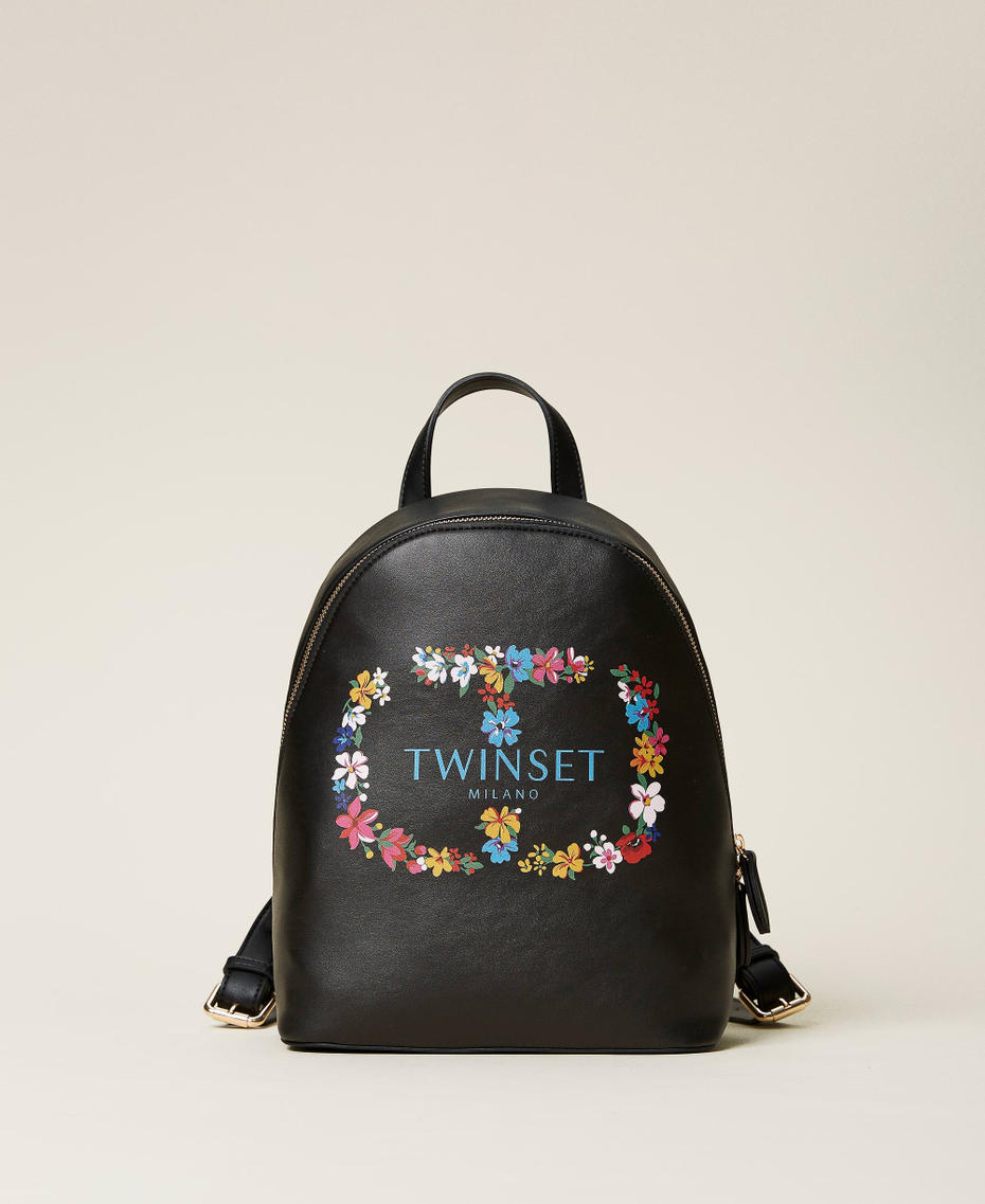 Backpack with floral maxi logo Black / Oval T Flower Woman 222TD8122-01
