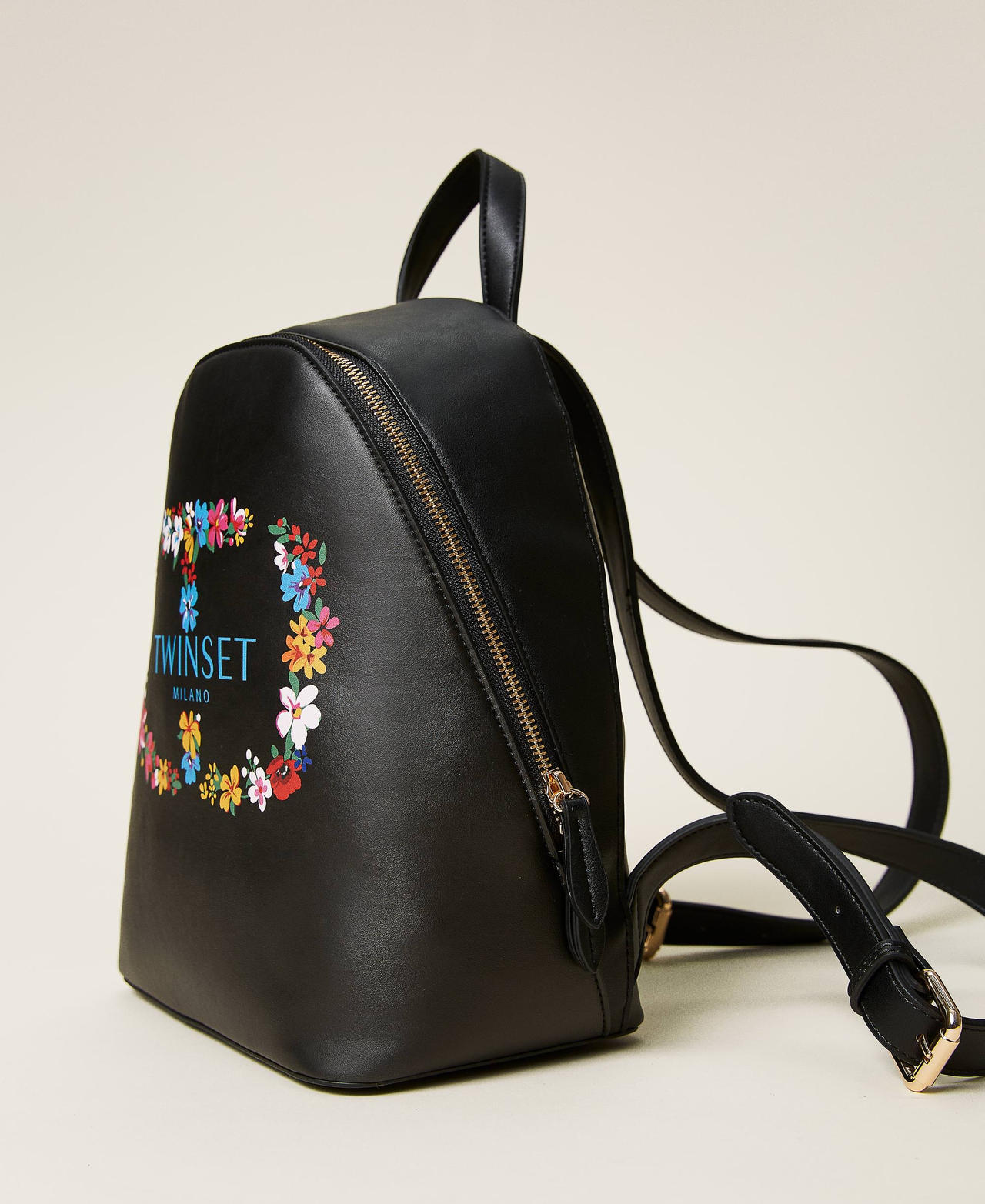 Backpack with floral maxi logo Black / Oval T Flower Woman 222TD8122-02