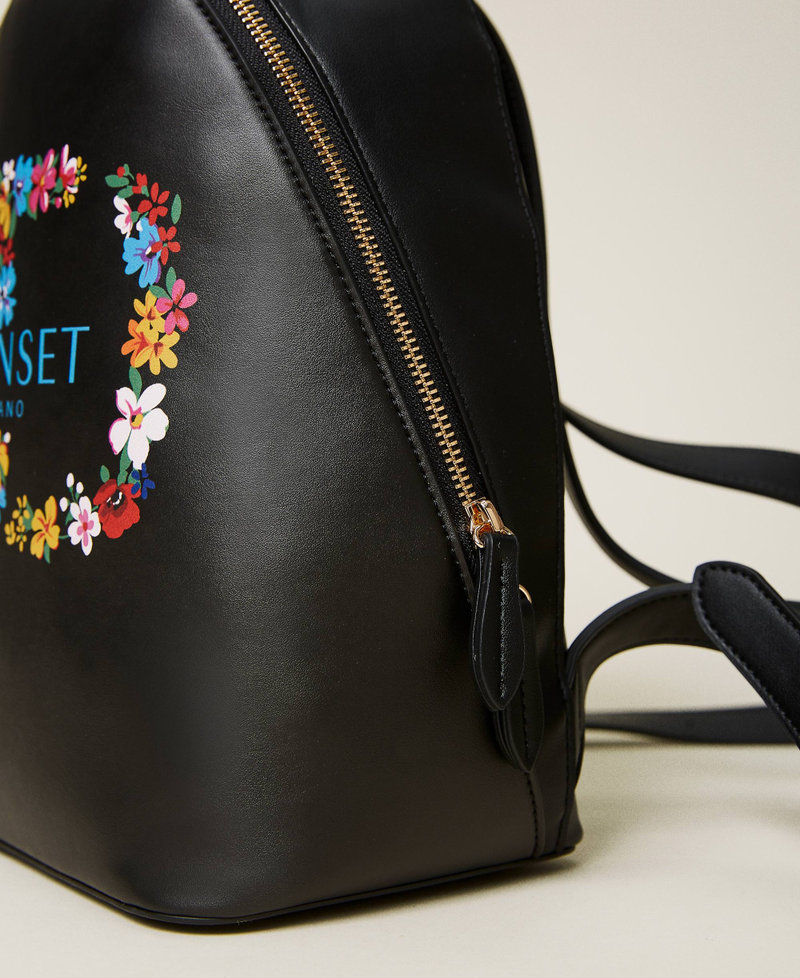 Backpack with floral maxi logo Black / Oval T Flower Woman 222TD8122-04