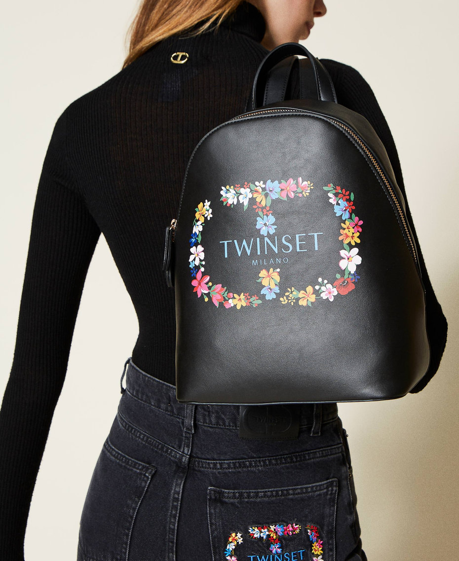 Backpack with floral maxi logo Black / Oval T Flower Woman 222TD8122-0S