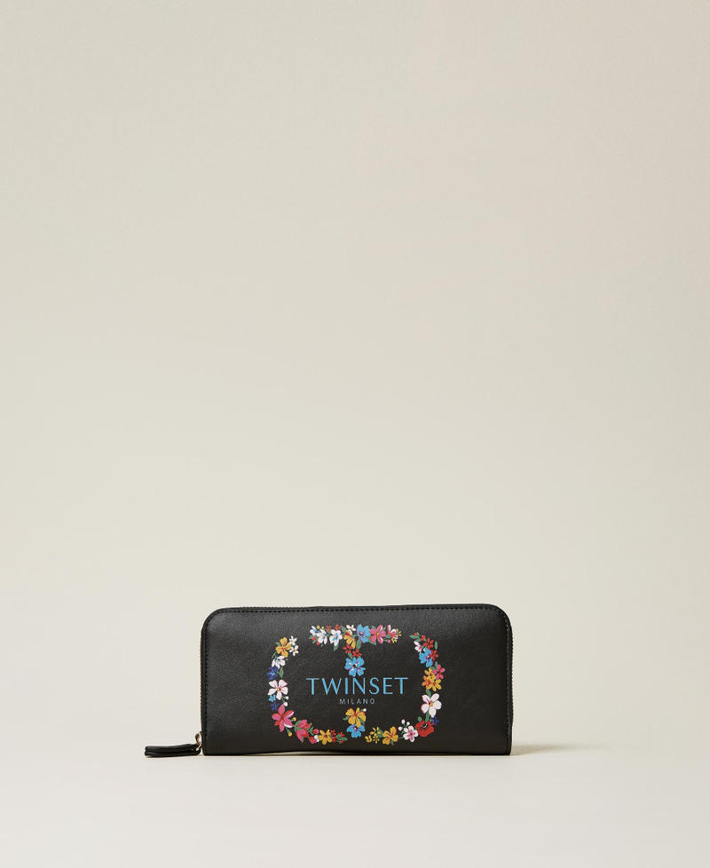 Wallet with floral maxi logo Black / Oval T Flower Woman 222TD8123-01