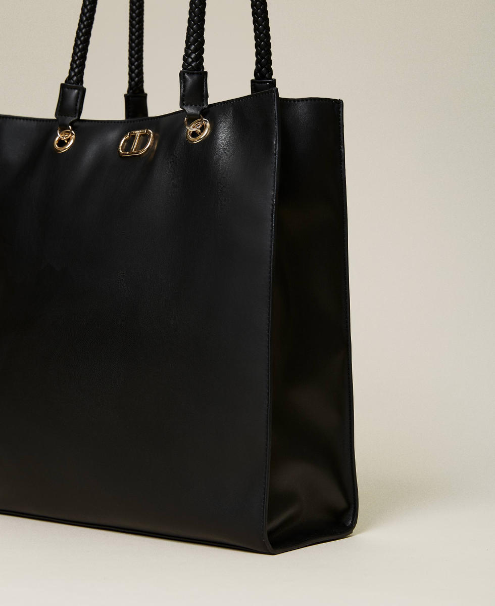 Borsa shopper con manici intrecciati Donna, Nero