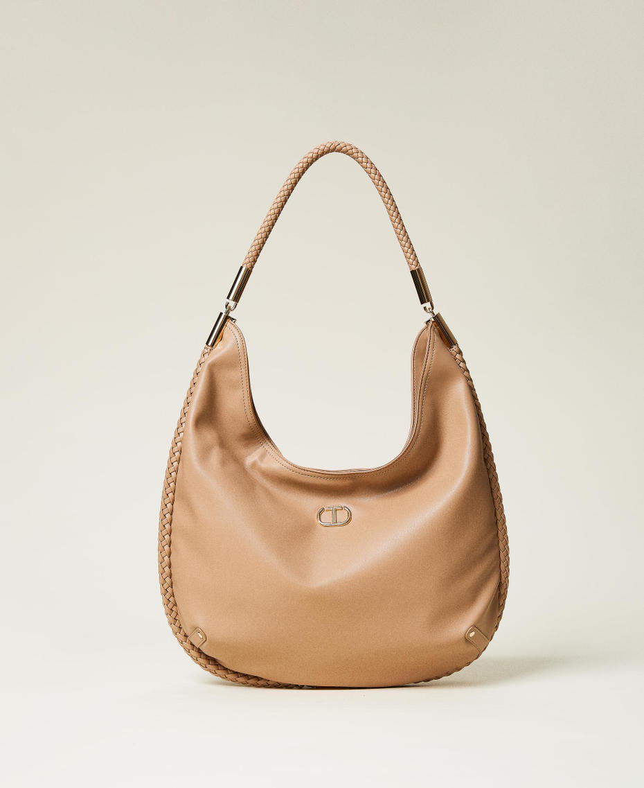 'Miro' hobo bag with weaved trim "Light Wood" Beige Woman 222TD8171_10017_01