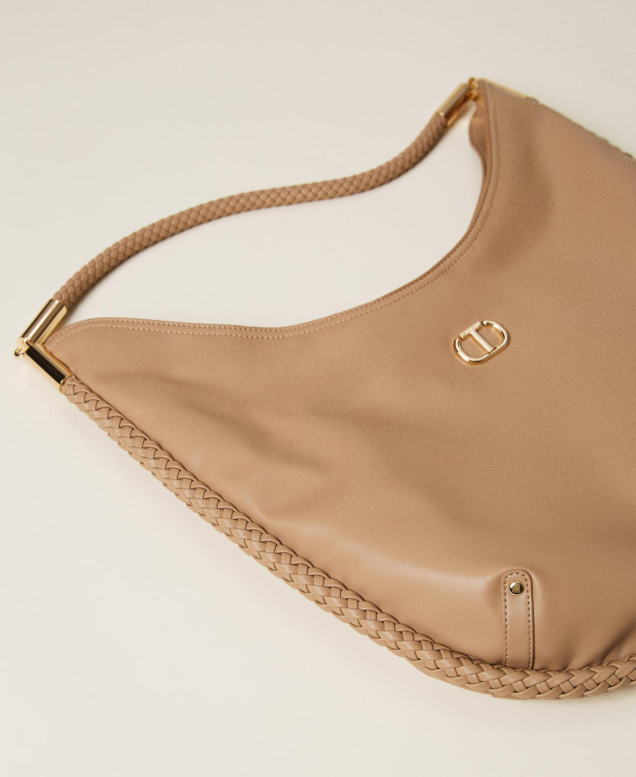 'Miro' hobo bag with weaved trim "Light Wood" Beige Woman 222TD8171_10017_02