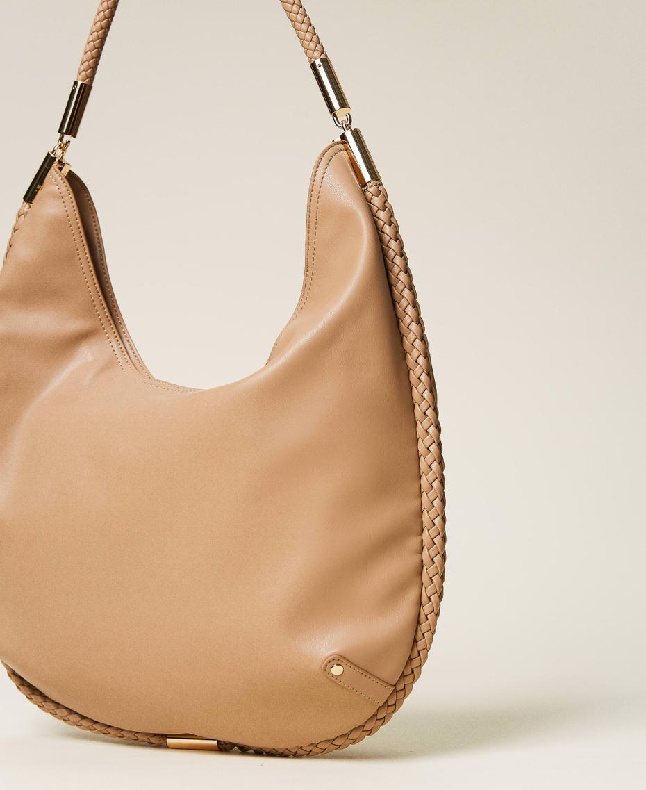 'Miro' hobo bag with weaved trim "Light Wood" Beige Woman 222TD8171-04