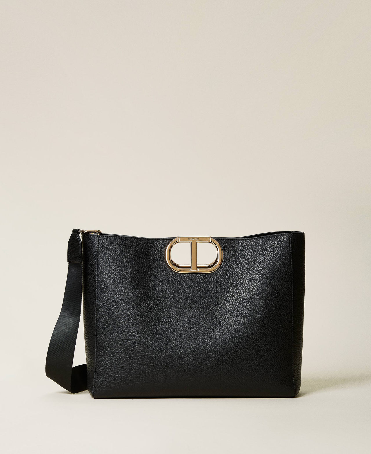 Large 'Lila' shopper with maxi logo Woman, Black | TWINSET Milano