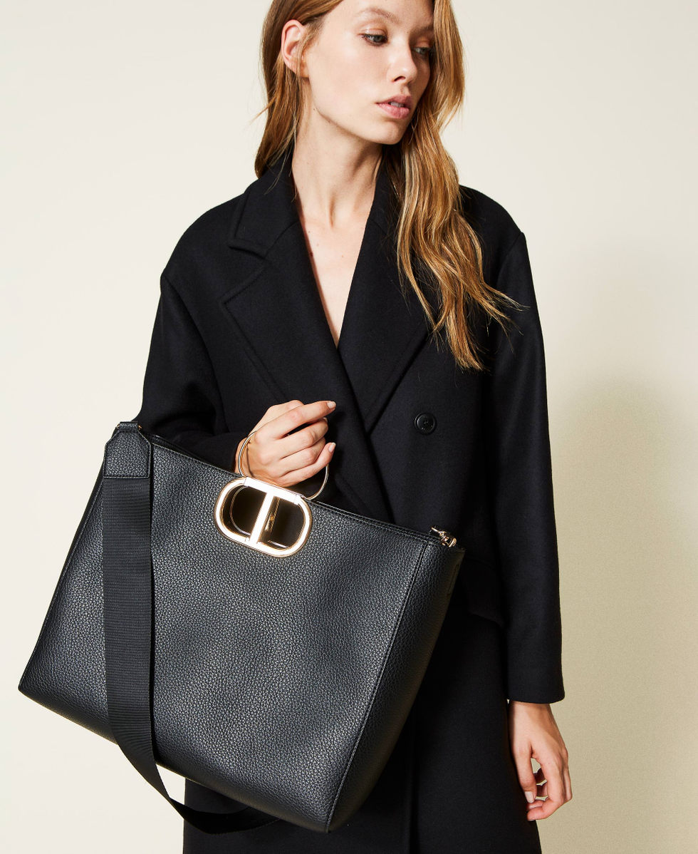 Borsa shopper grande Lila con maxi logo Donna Nero TWINSET Milano