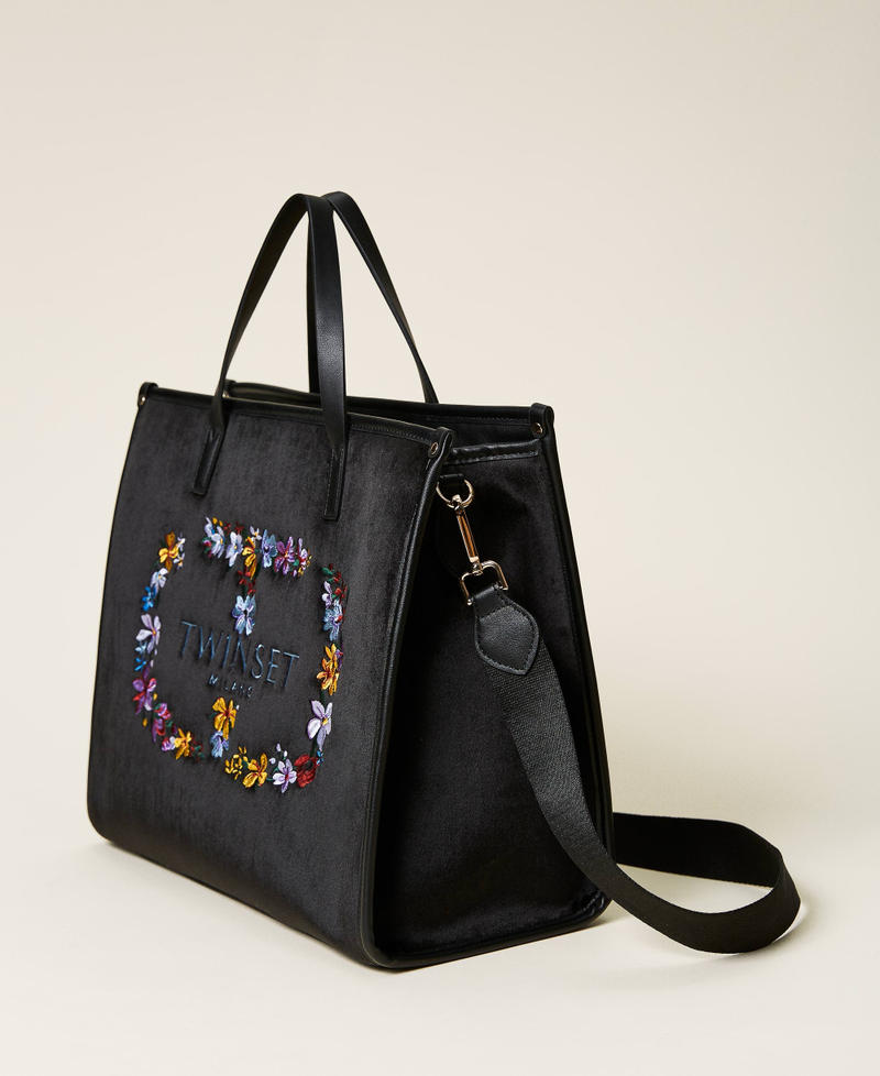 'Bloom' velvet shopper with Oval T embroidery Oval T Flower embroidery Woman 222TD8250-02
