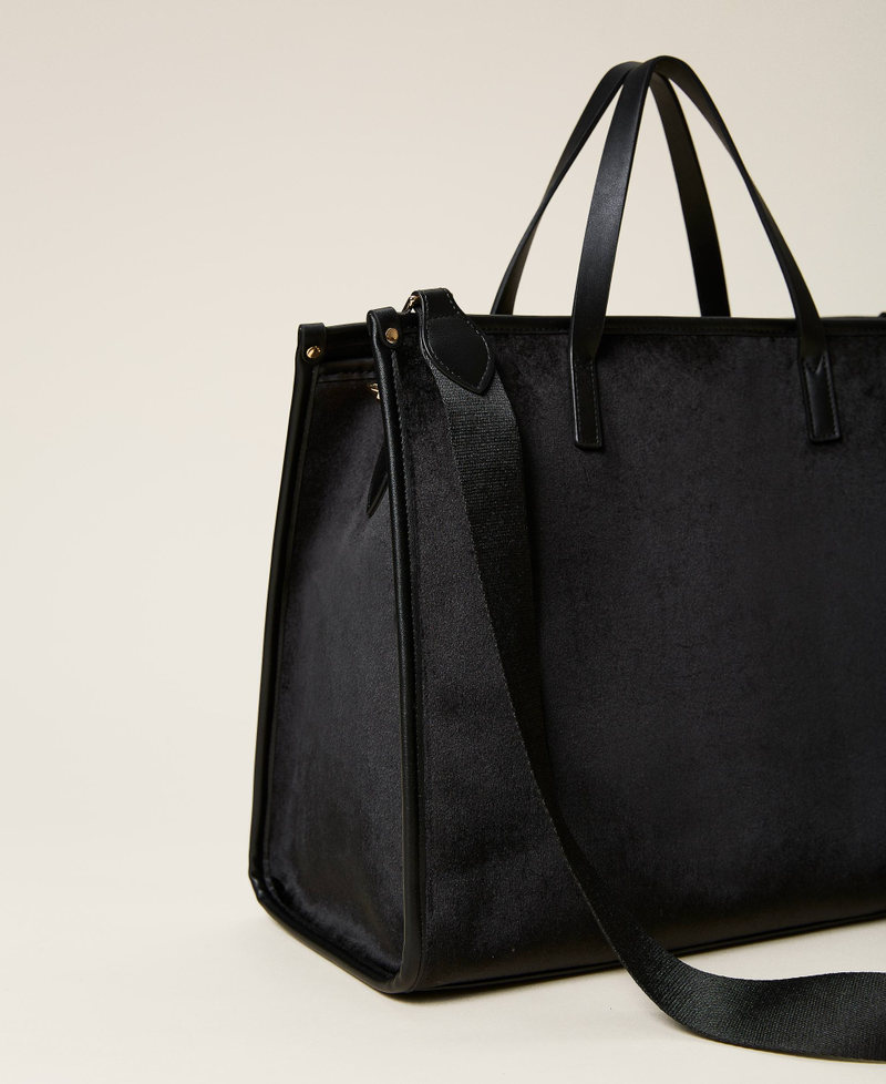 Borsa shopper 'Bloom' in velluto con ricamo Oval T