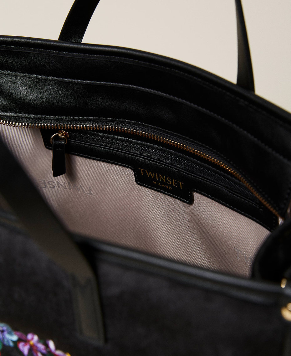 Borsa shopper 'Bloom' in velluto con ricamo Oval T